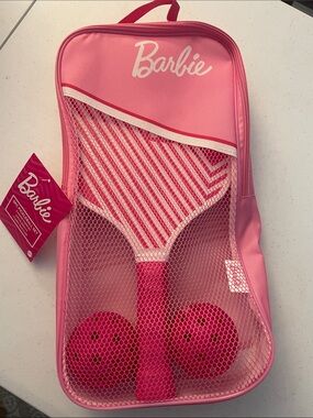 Barbie Pink Striped PickleBall Set with Mesh Carry Bag